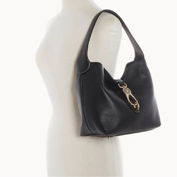 Dooney & Bourke Lucca Black Pebbled Leather Logo Lock Hobo - Picture 2 of 8